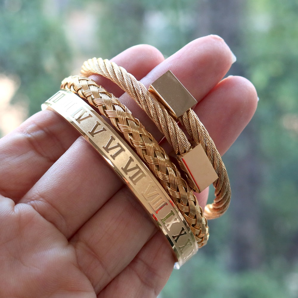 3pcs/set Royal Roman Bracelets & Bangles Love Bangle Bracelet For Men stainless steel Rectangle Bracelet Pulseira Men