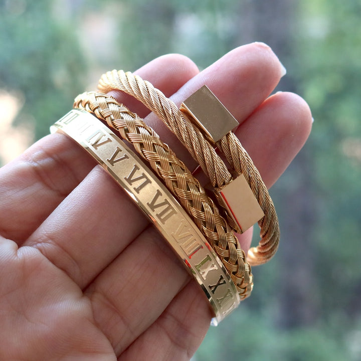 3pcs/set Royal Roman Bracelets & Bangles Love Bangle Bracelet For Men stainless steel Rectangle Bracelet Pulseira Men