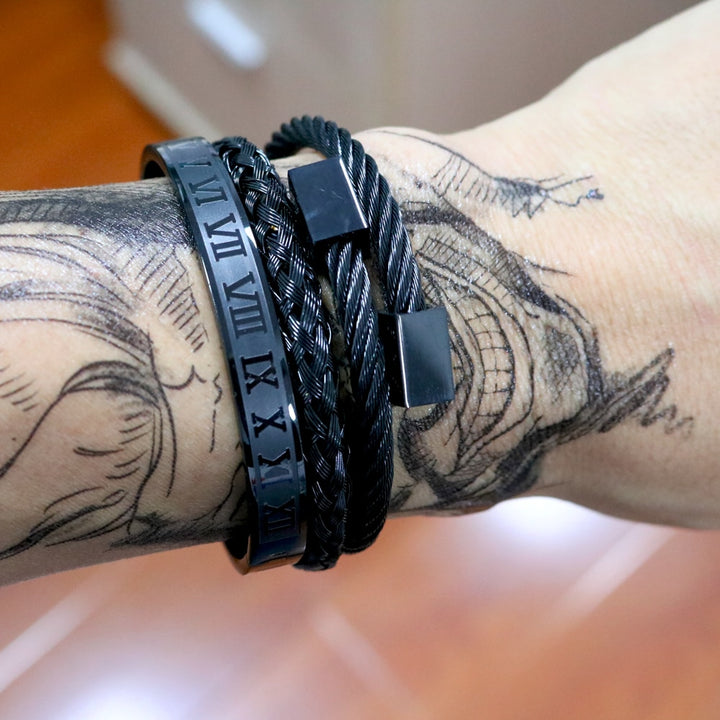 3pcs/set Royal Roman Bracelets & Bangles Love Bangle Bracelet For Men stainless steel Rectangle Bracelet Pulseira Men