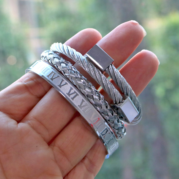3pcs/set Royal Roman Bracelets & Bangles Love Bangle Bracelet For Men stainless steel Rectangle Bracelet Pulseira Men
