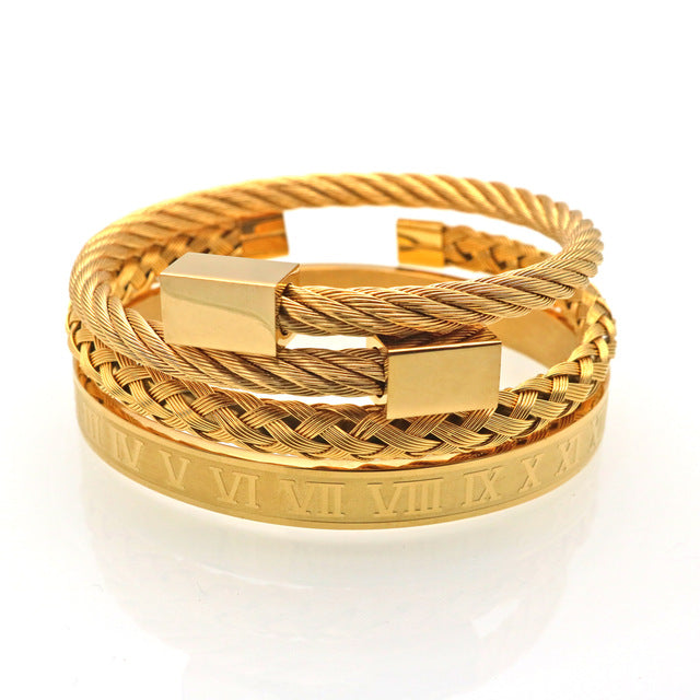 3pcs/set Royal Roman Bracelets & Bangles Love Bangle Bracelet For Men stainless steel Rectangle Bracelet Pulseira Men
