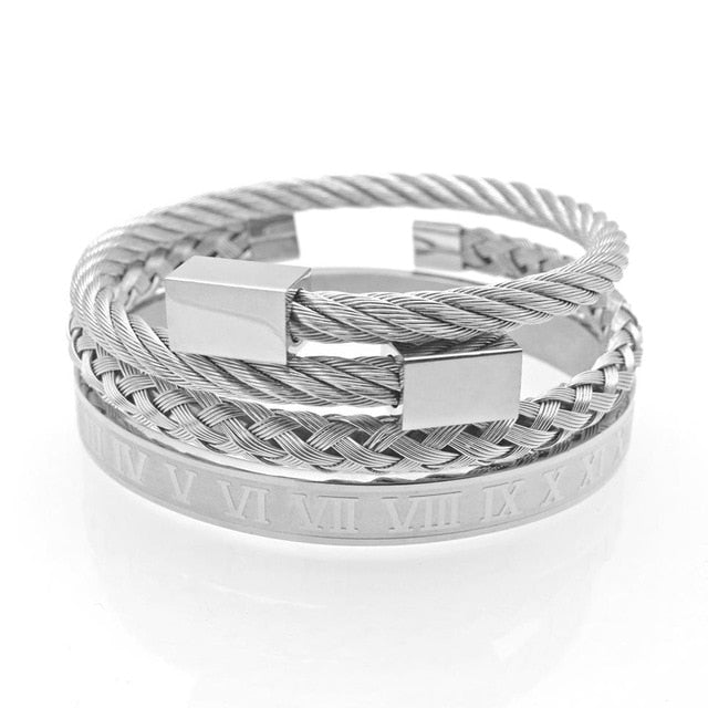 3pcs/set Royal Roman Bracelets & Bangles Love Bangle Bracelet For Men stainless steel Rectangle Bracelet Pulseira Men