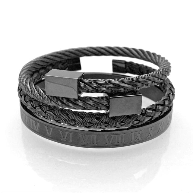 3pcs/set Royal Roman Bracelets & Bangles Love Bangle Bracelet For Men stainless steel Rectangle Bracelet Pulseira Men
