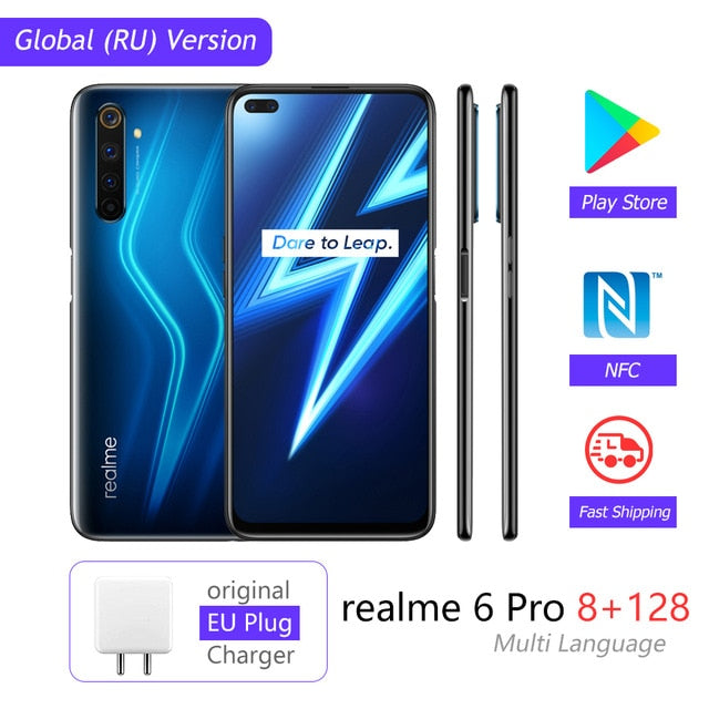 realme 6 Pro Global Version Mobile Phone 8GB RAM 128GB ROM 6Pro Snapdragon 720G 90Hz Display 30W Flash Charge 4300mAh Cellphone
