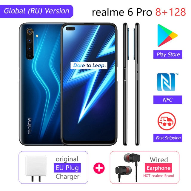 realme 6 Pro Global Version Mobile Phone 8GB RAM 128GB ROM 6Pro Snapdragon 720G 90Hz Display 30W Flash Charge 4300mAh Cellphone