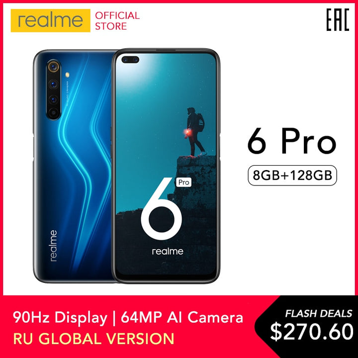realme 6 Pro Global Version Mobile Phone 8GB RAM 128GB ROM 6Pro Snapdragon 720G 90Hz Display 30W Flash Charge 4300mAh Cellphone